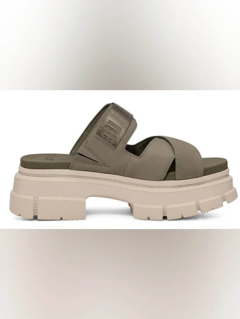 UGG Ashton 'Moss Green Platform Slides Size 9 Used Excellent